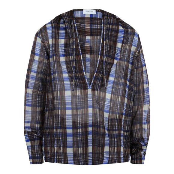 Ferragamo Plaid Print Hooded Shirt Multi Mens